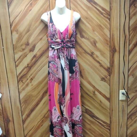 Bisou Bisou Dresses & Skirts - Bisou Bisou Maxi Dress Multicolor With V-neckline & Decorative Buttons S 10